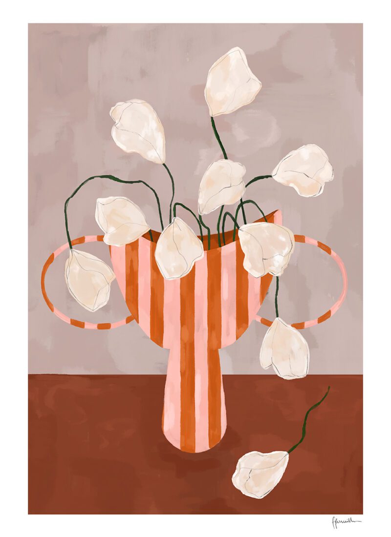 The Poster Club - Frankie Penwill - White Flowers in striped Vase 
