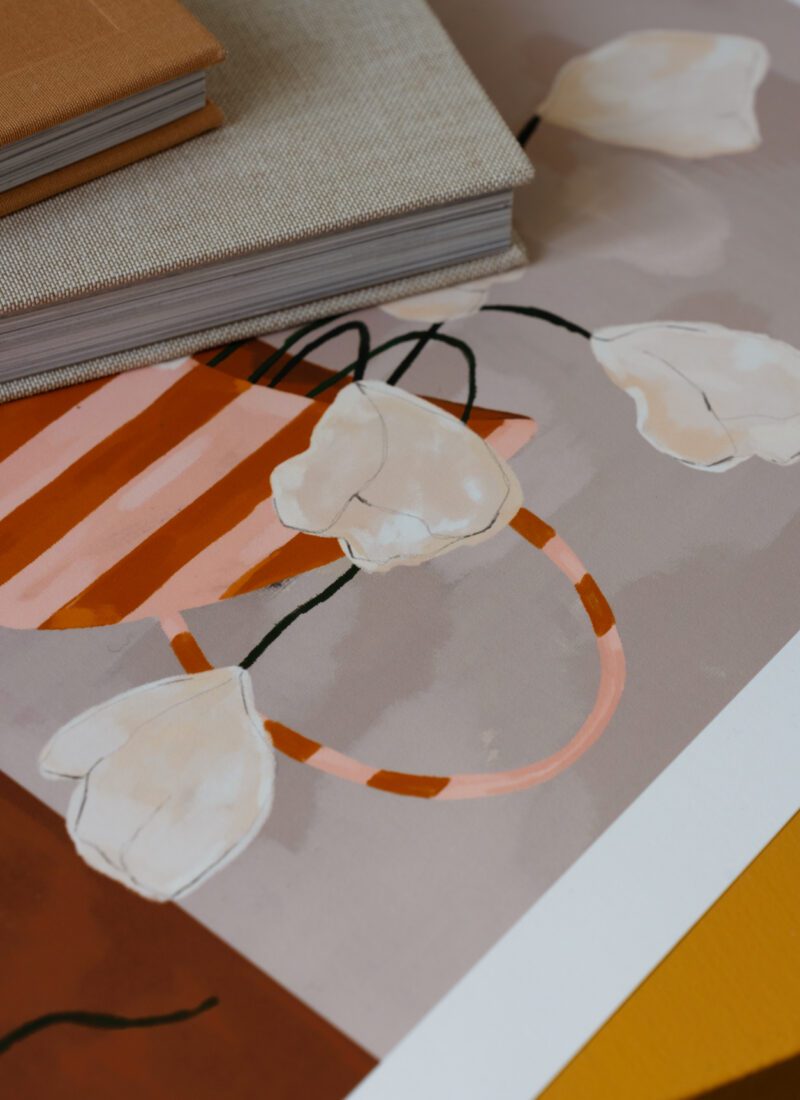 The Poster Club - Frankie Penwill - White Flowers in striped Vase 