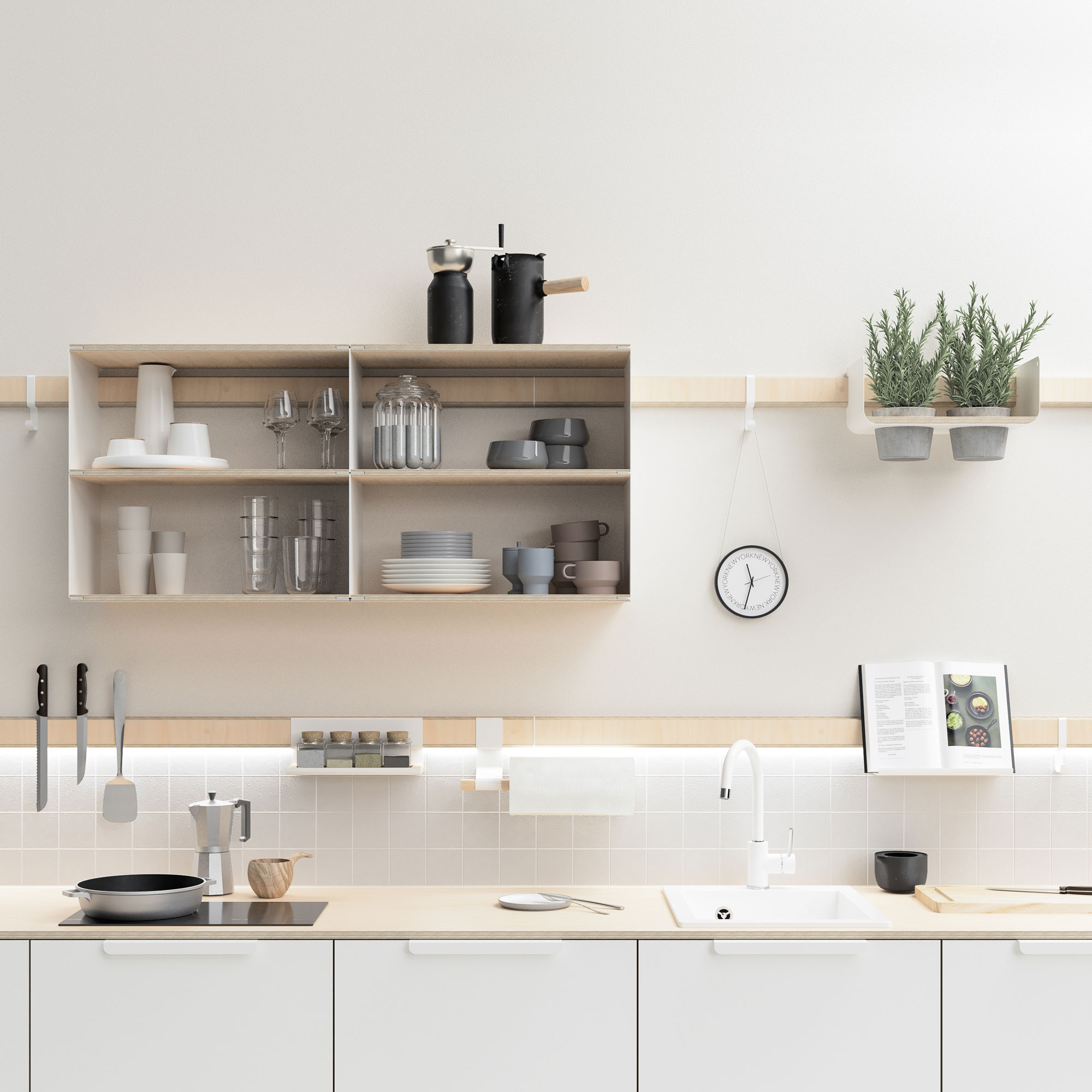 Variand Küchenwand mit Modulare Regal K04