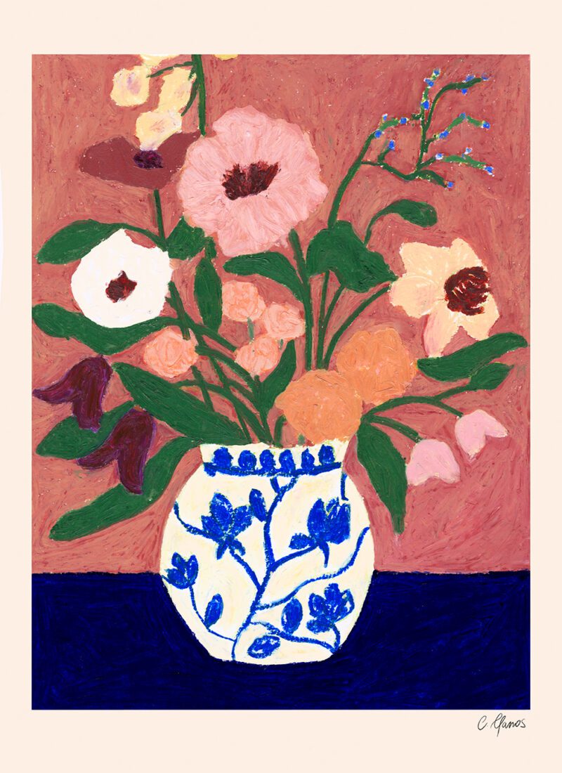 The Poster Club - Flowers on blue Table - Carla Llanos